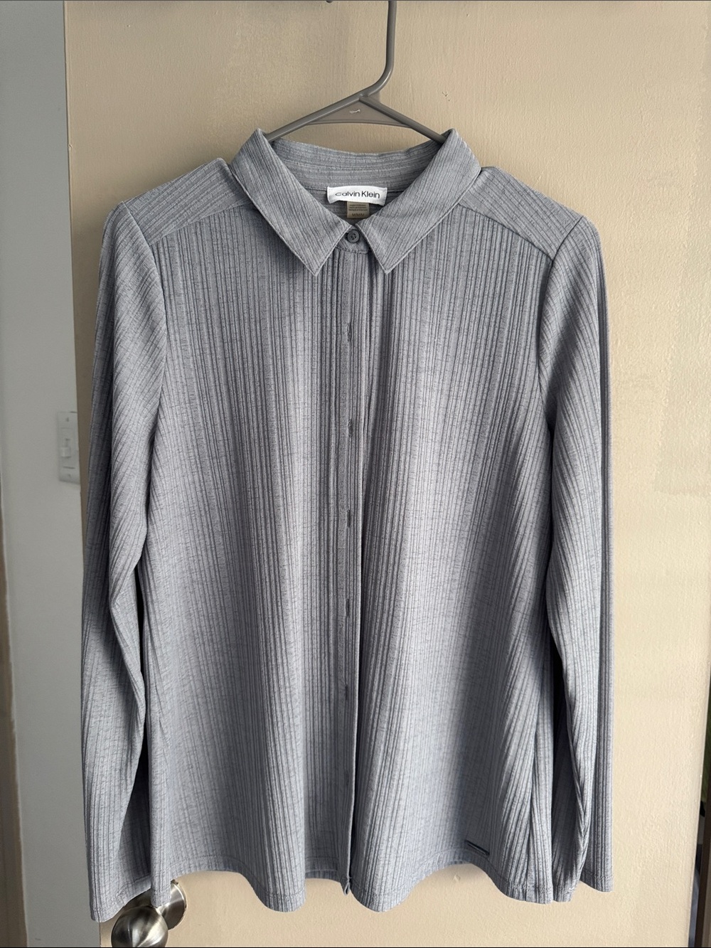 Calvin Klein Ribbed Light Gray Button-Down Shirt